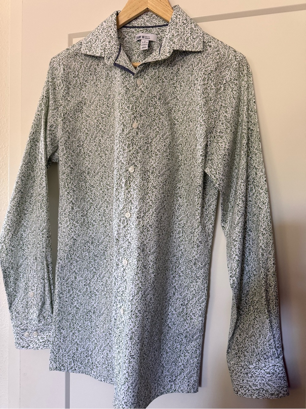Bar III White Shirt with Green Leaf Pattern